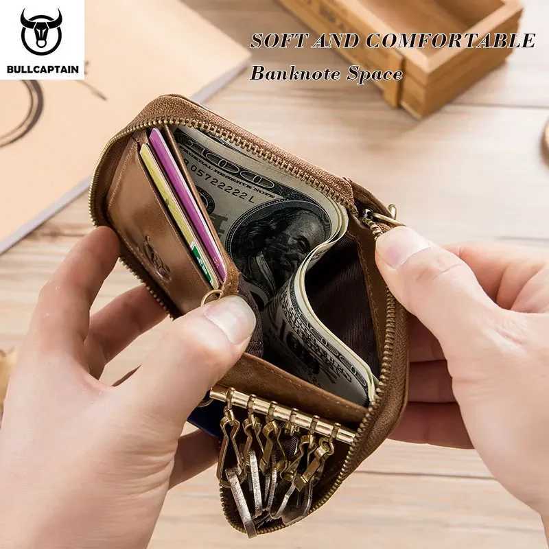 BULLCAPTAIN Genuine Leather Mens Key Card Holder High Quality Multifunctional Car Key Chain Wallet Mini Card Holder Key Holder Z251023