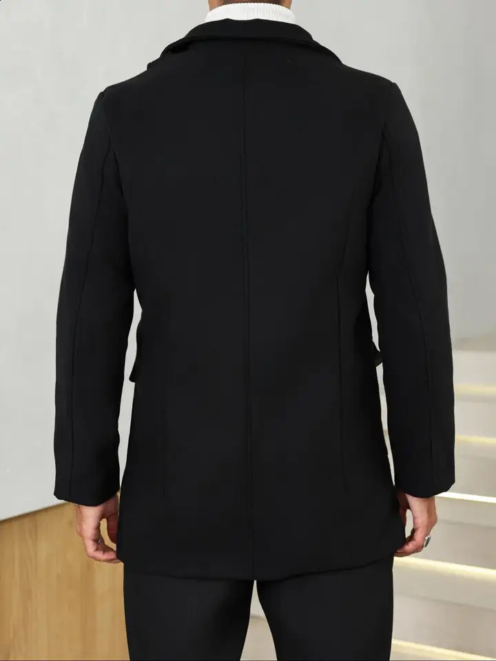 Mens Woolen Overcoat Casual Fashion Long Sleeve Jacket with Pockets Fall Winter Outerwear for Daily Wear Business 251018