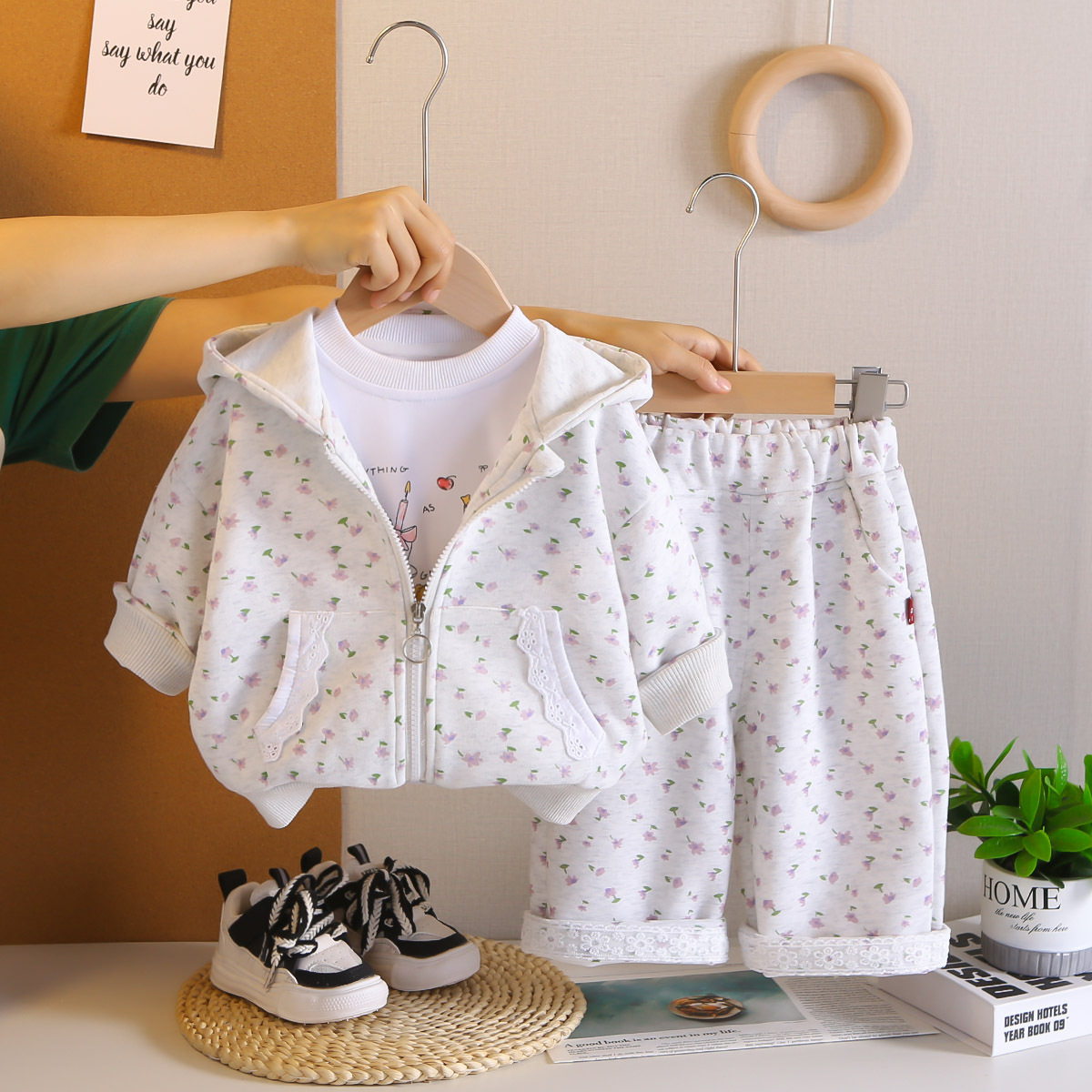 luxury kids clothing girls 2025 Girls 3-Piece Set, All Over Floral Print with Lace Trim, Spring Autumn Outfit for 1-5 Years Old Free Shipping