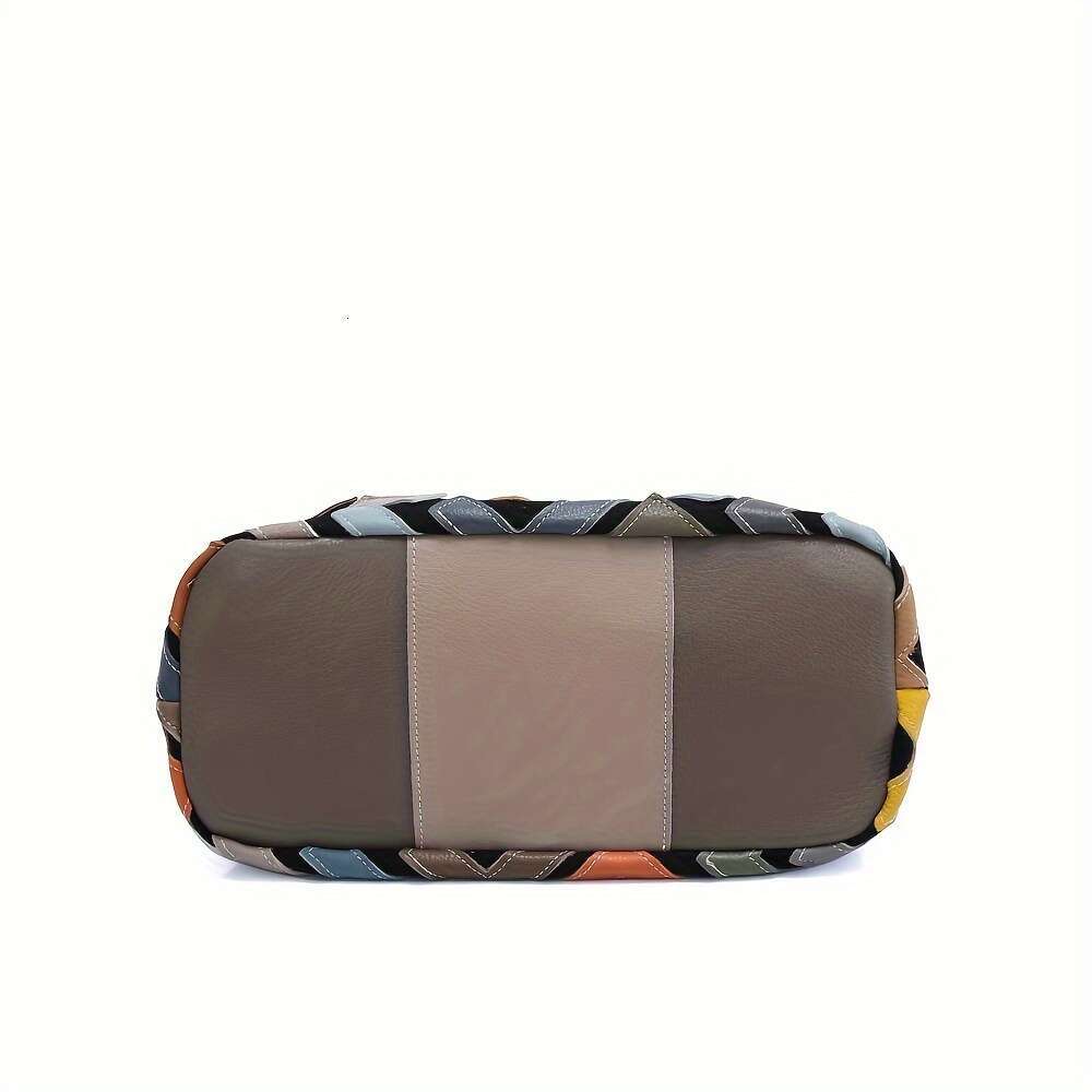 Cross-Border New Factory Spot Contrast Geometric Pattern Ing Cross-Body Leather Handbag Women's Bag Color Random