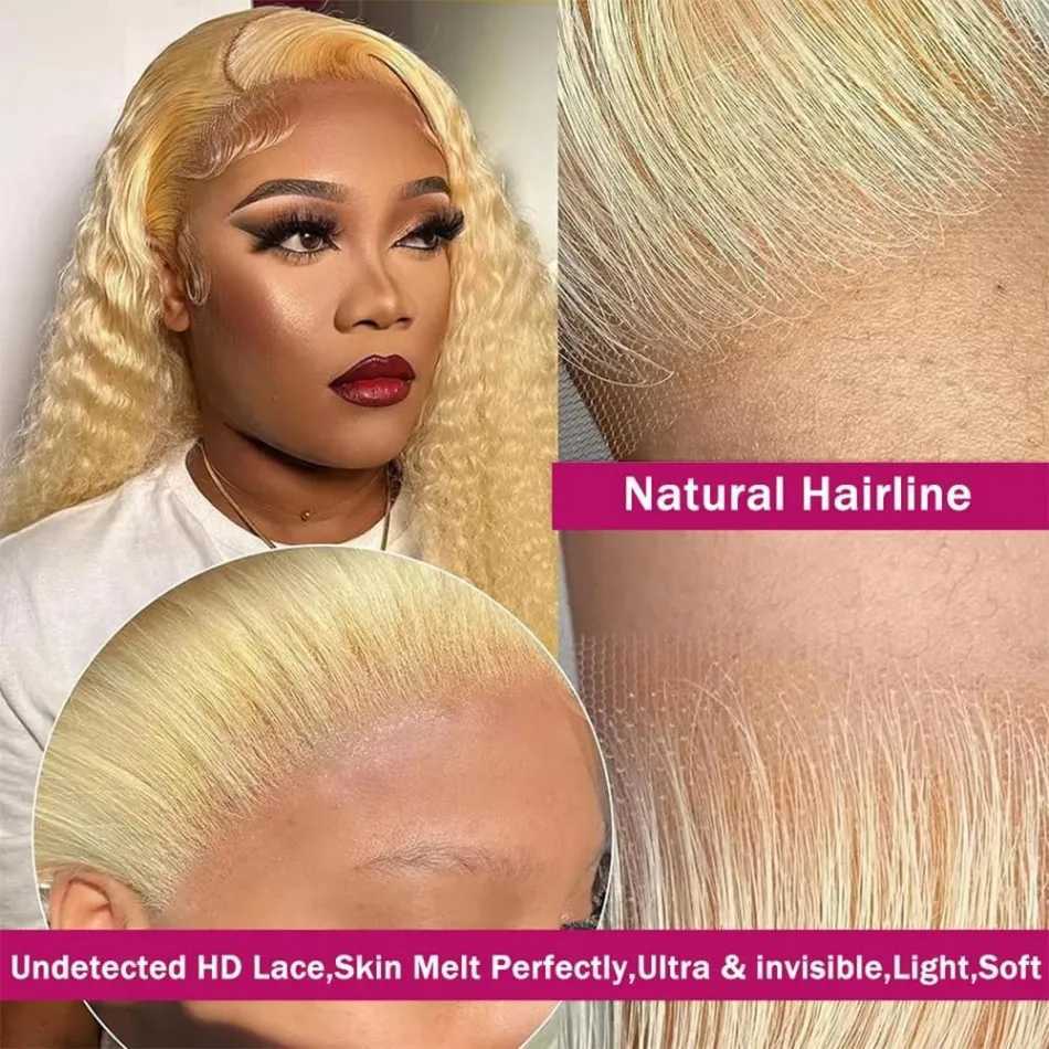 Deep Wave 13X6 Hd Lace Front Human Hair Wig Blonde 613 100 Human Hair 250 Density 38 Inch Wigs Pre Plucked Brazilian Hair Wigs W251023