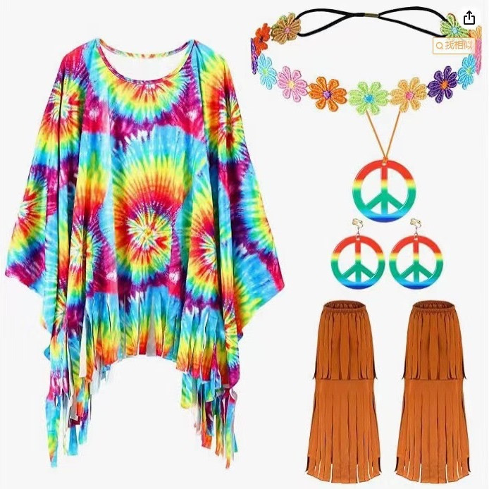female hippie costume set tiedyed cape dress halloween party