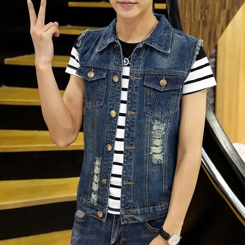 Spring and summer denim vest mens slimming threecolor leisure jacket 251017