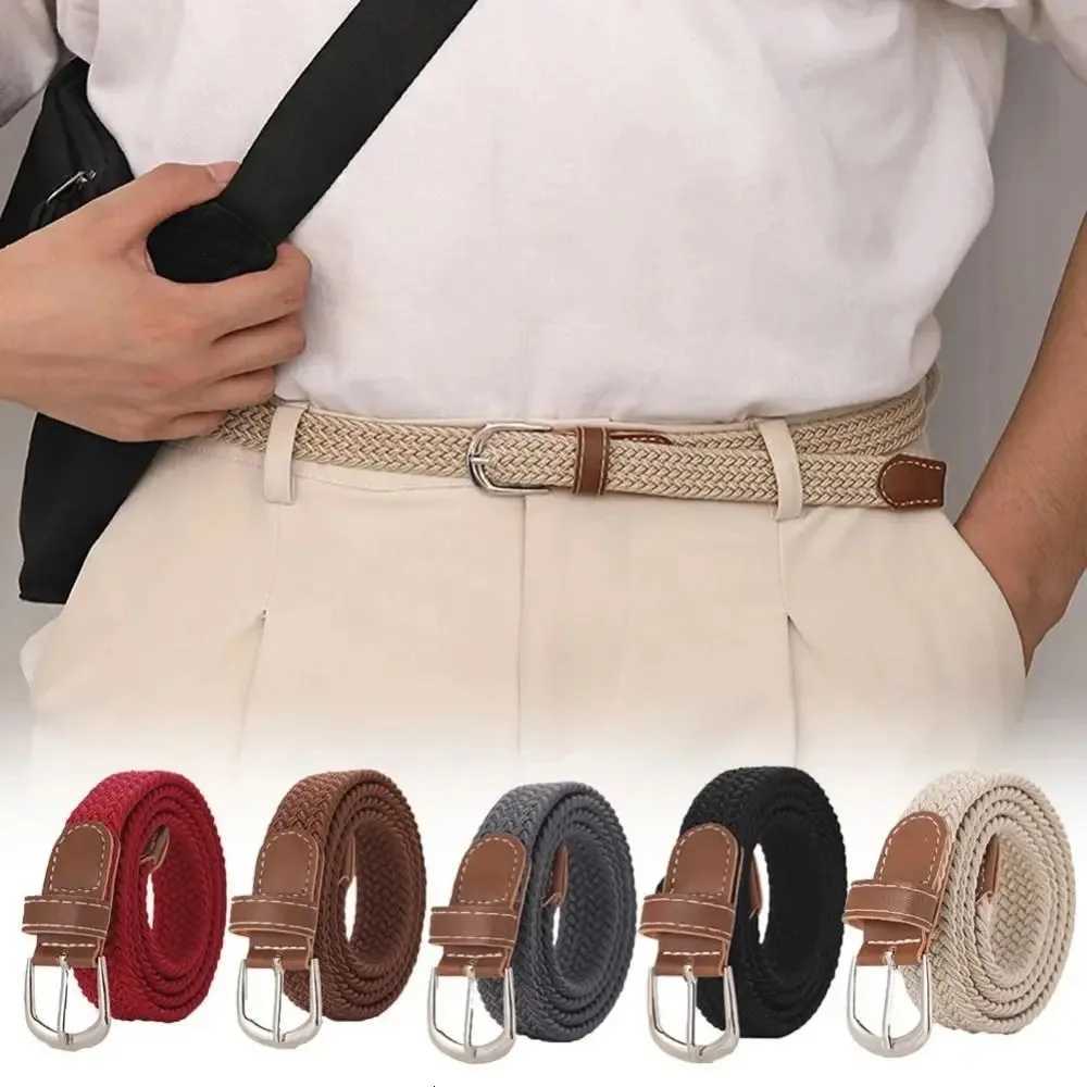 Casual Elastic Waist Belt Adjustable Canvas Woven Strap with Alloy Pin Buckle NoHole Stretch Design for Men and Women W251024