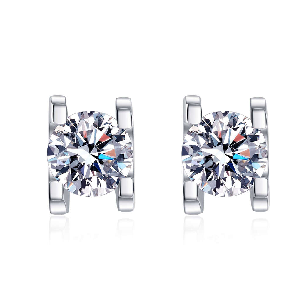 DHCollections-- Sterling Sier Bull Head for Women Inlaid Moissanite Small Earrings Plated with PT950 Gold Straight