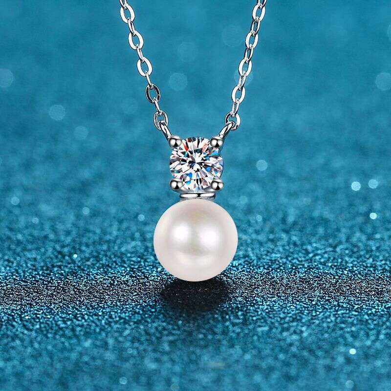 DHCollections-- XDY Pure Sier Clavicle Chain for Women 8mm Flawless Freshwater Pearl 50 Points Moissanite Necklace