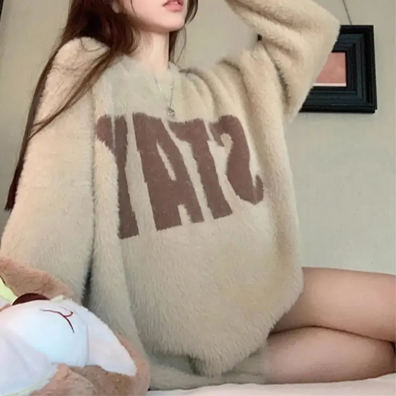 Vintage American Letter Sweaters Womens Clothing Round Neck Autumn Winter Loose Basic Casual Long Sleeve Knitted Pullovers 251023