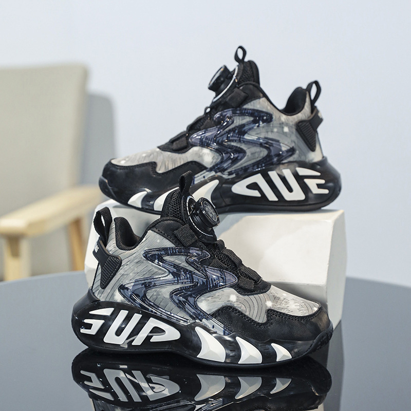Boys' shoes, wear-resistant luminous shoes, anti slip fashionable trendy shoes, breathable leather basketball shoes, campus girls' casual ch