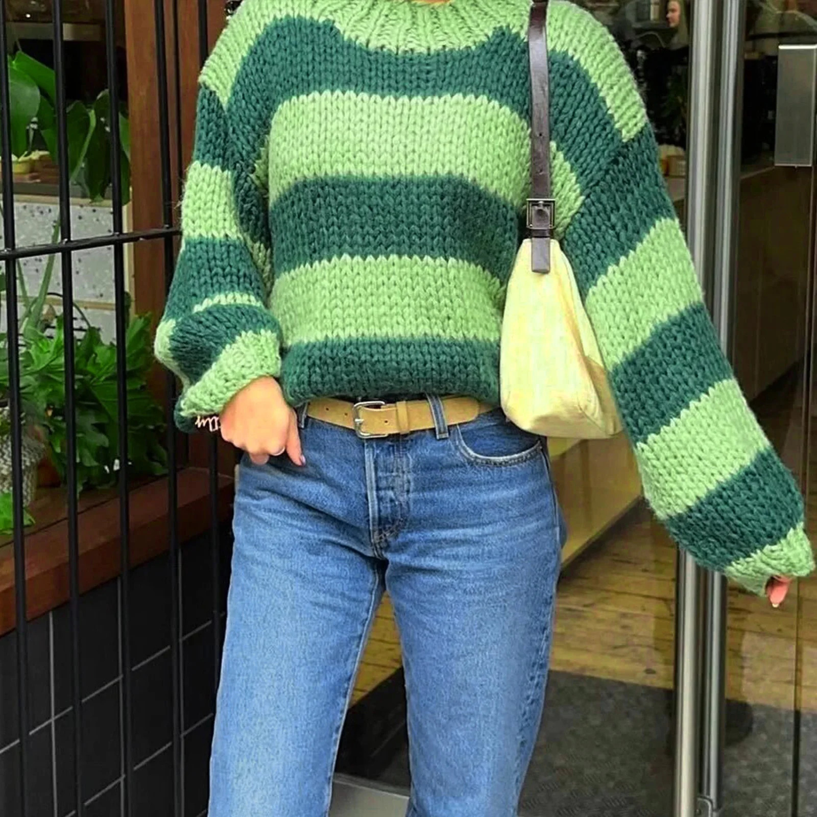 Women Autumn Y2K Striped Oversized Sweater Crewneck Long Sleeve Vintage Aesthetic Knit Pullover Tops Teens Cute Preppy Sweaters 251023