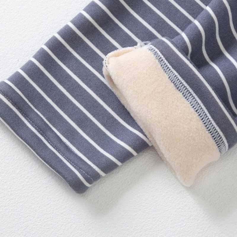 Girls Pants Childrens Winter Thickened Warm Trousers Warm Elastic Leggings Boys Feet Pants Striped Home Pants Sleeping PantsT251024