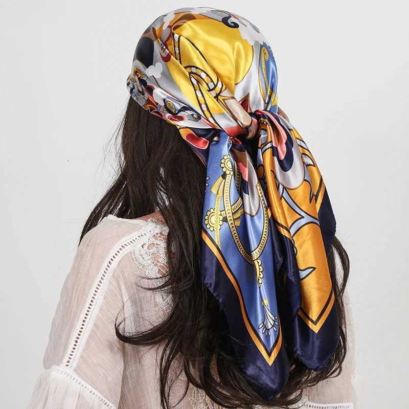 Satin Silk Square Scarf Wen High Quty Shl wer Neckerchief Ladies band Hair Bands Print Foard Hijab Wrs Bandana Y251024