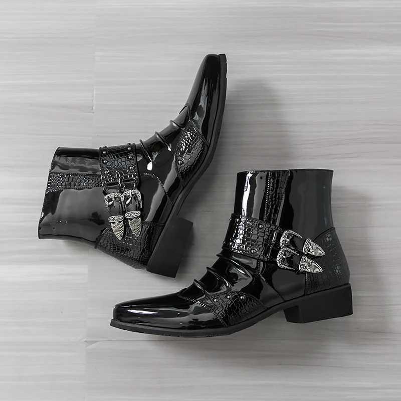 Fashion Designer Mens Business Ankle Boots Shiny Leather Chelsea Boots Leisure Walk Male Short Botas Versatile High Top Shoes W251024