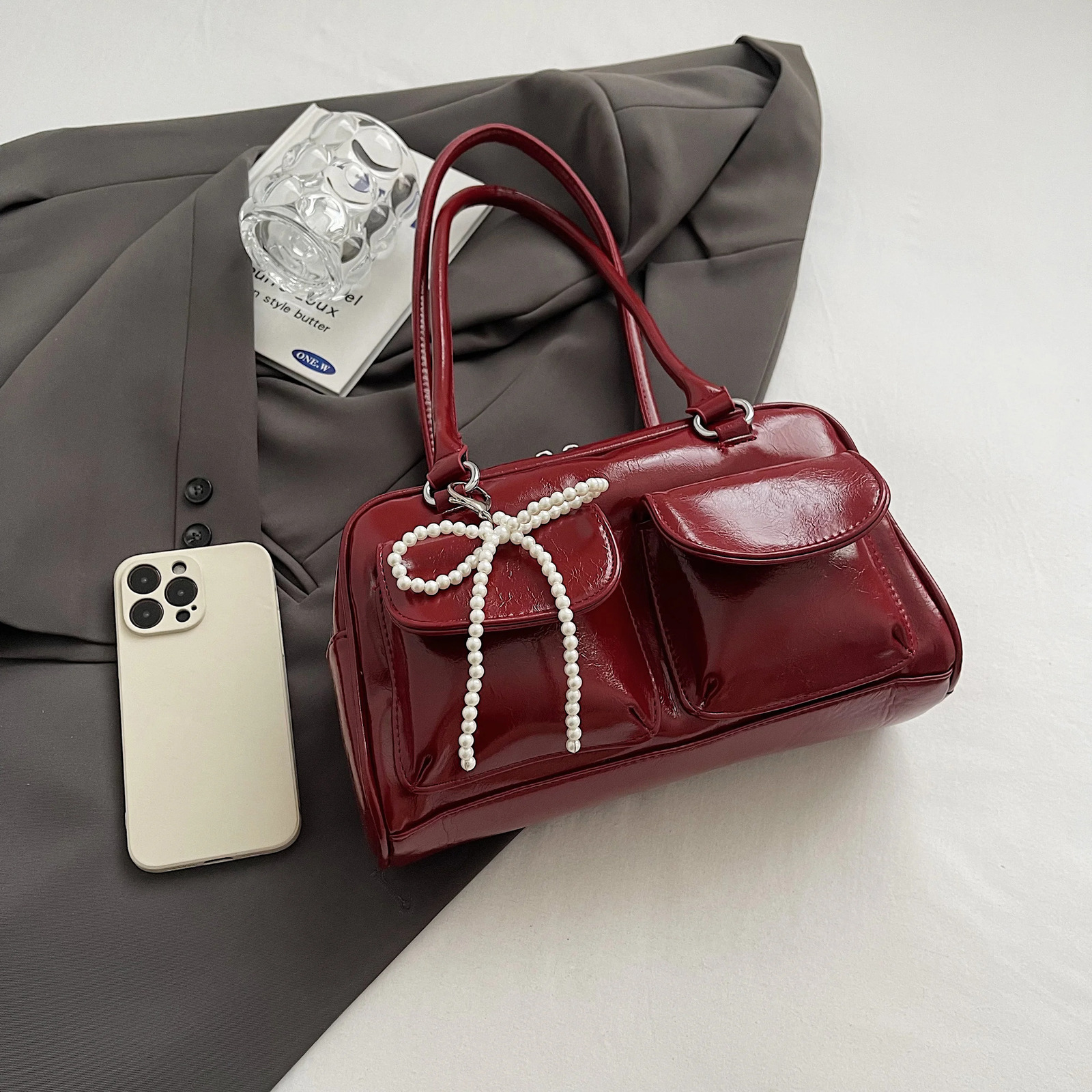 Fashionable Underarm Bow Bag for Women 2024 Korean Edition Simple Leisure Pillow Bag Trendy Versatile Shoulder Bag 251023