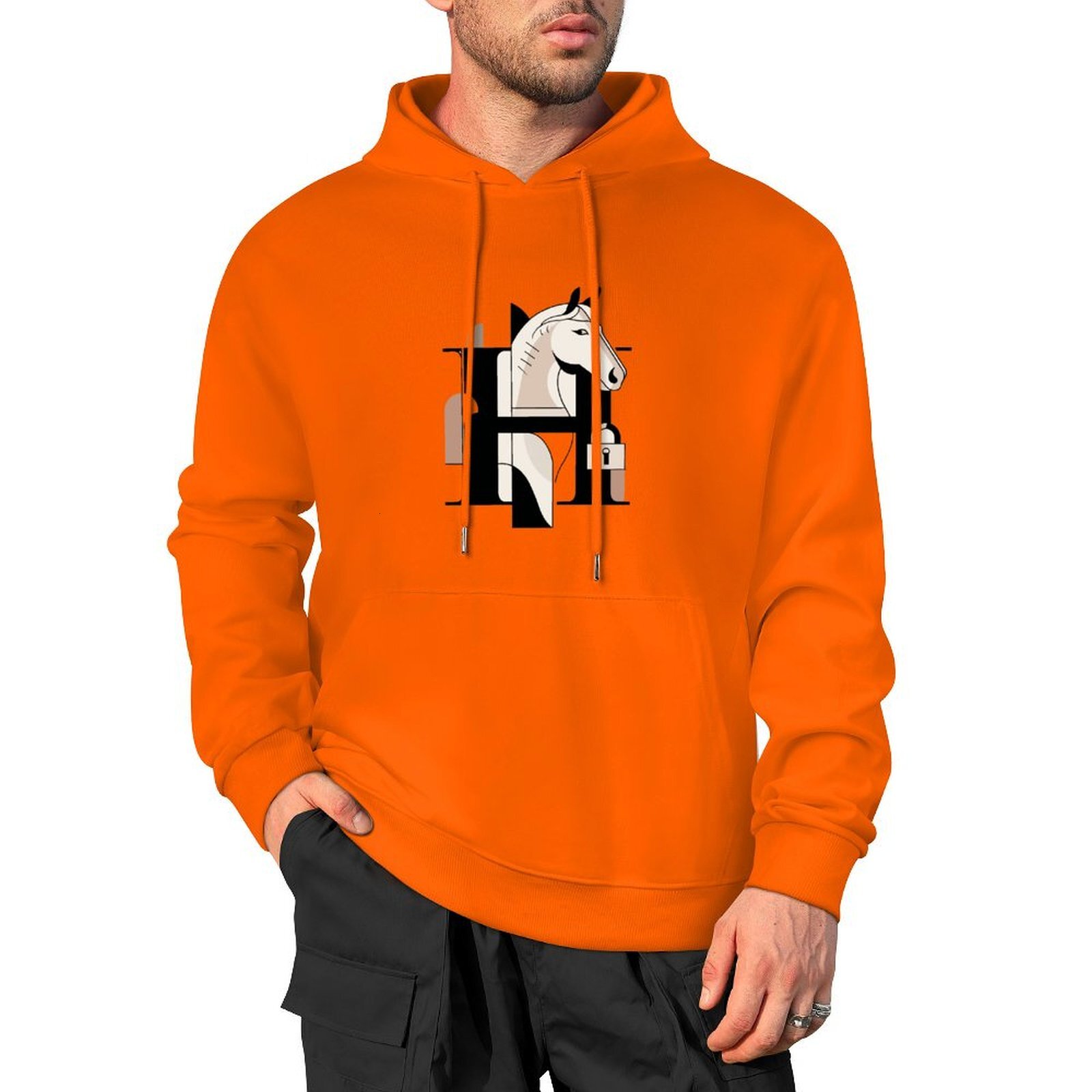H Designer Fall Winter Hoodie Luxury Horse Print Design Unisex Long Sleeve Streetwear Hip Hop Oversized Fit Hoodie Men's Fashion Apparel H65