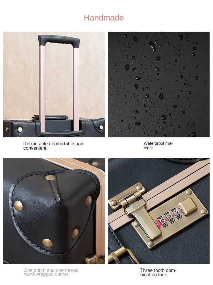 Classic Retro Suitcase 202426inch PPPC Travel Suitcase Large Capacity Handmade Leather Suitcase Travel Set with Makeup CaseW251024