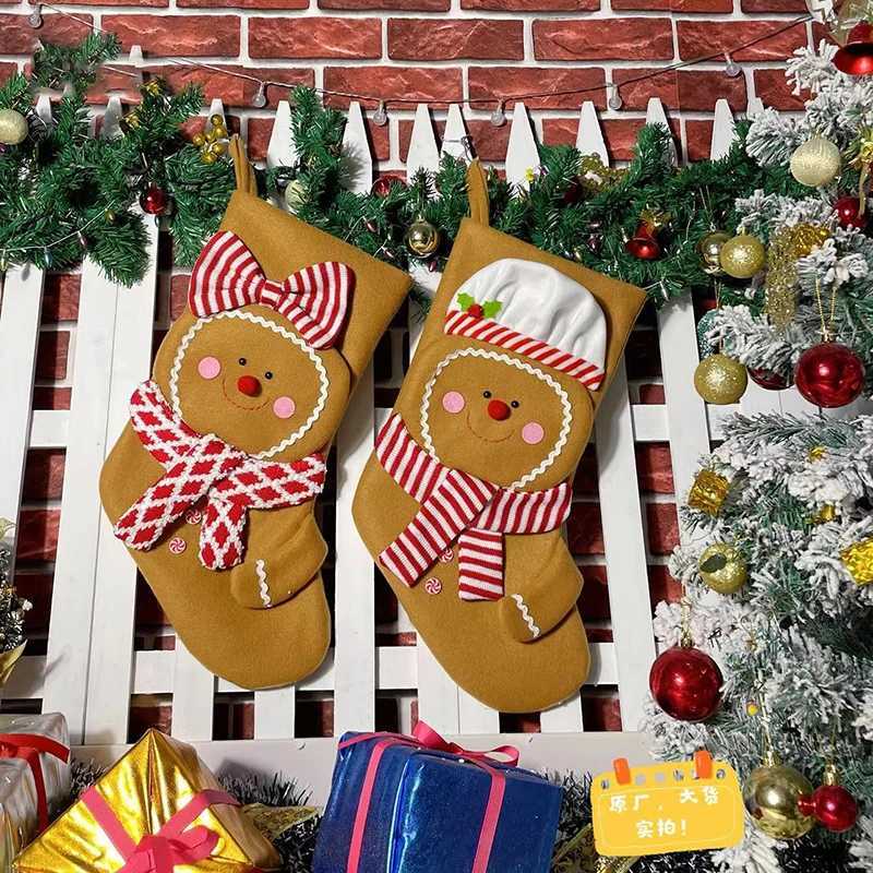 Christmas Gingerbread Men Stockings Large Size Personalized Stocking Hanging Decoration for Family Holiday Tree J251024
