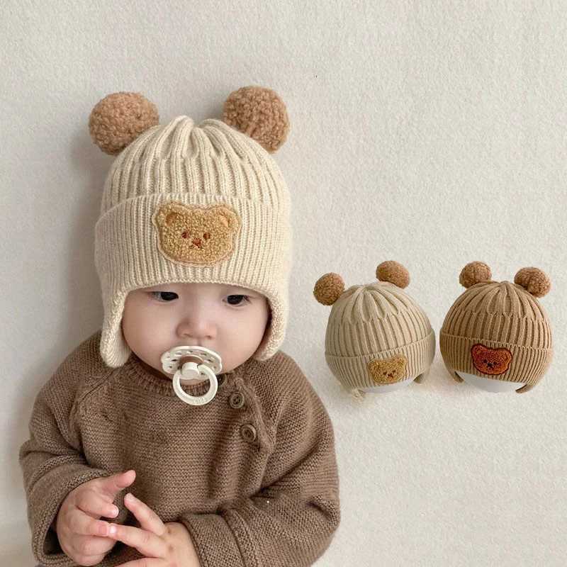 Korean Cartoon Bear Baby Hat Winter Warm Baby Boys Girls Cap Beanies Ear Protection Knitted Infant Toddler Hat BonnetL251024