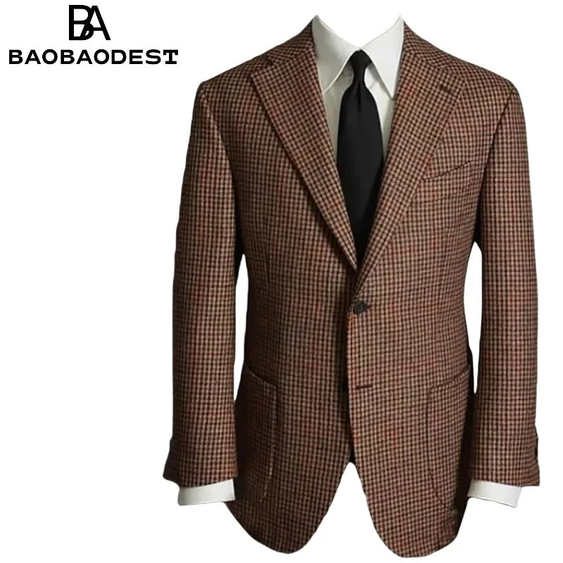 Mens checkered casual suit jacket Singlebreasted formfitting dinner jacket Business casual mini suit 251023