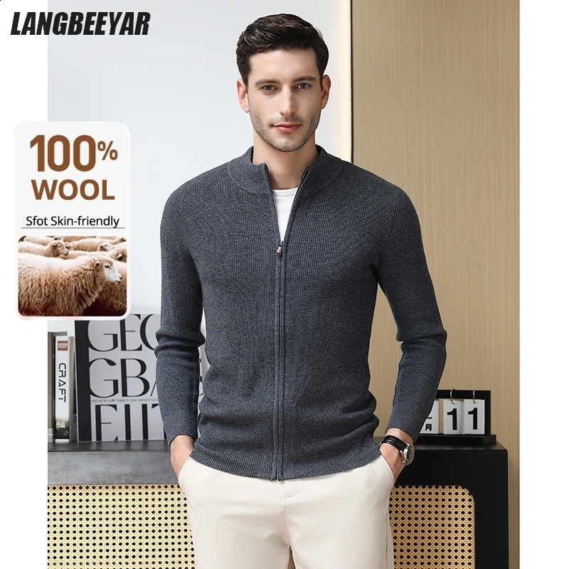 High End 100 Australia Wool Cashmere Fashion Knit Cardigan Men Sweater Casual Zip Up Autum Winter Coats Jacket 251015