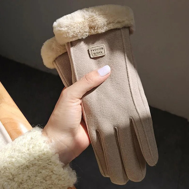 Womens winter warm riding gloves with thickened fleece for cold and windproof touch screen winter suede 251023