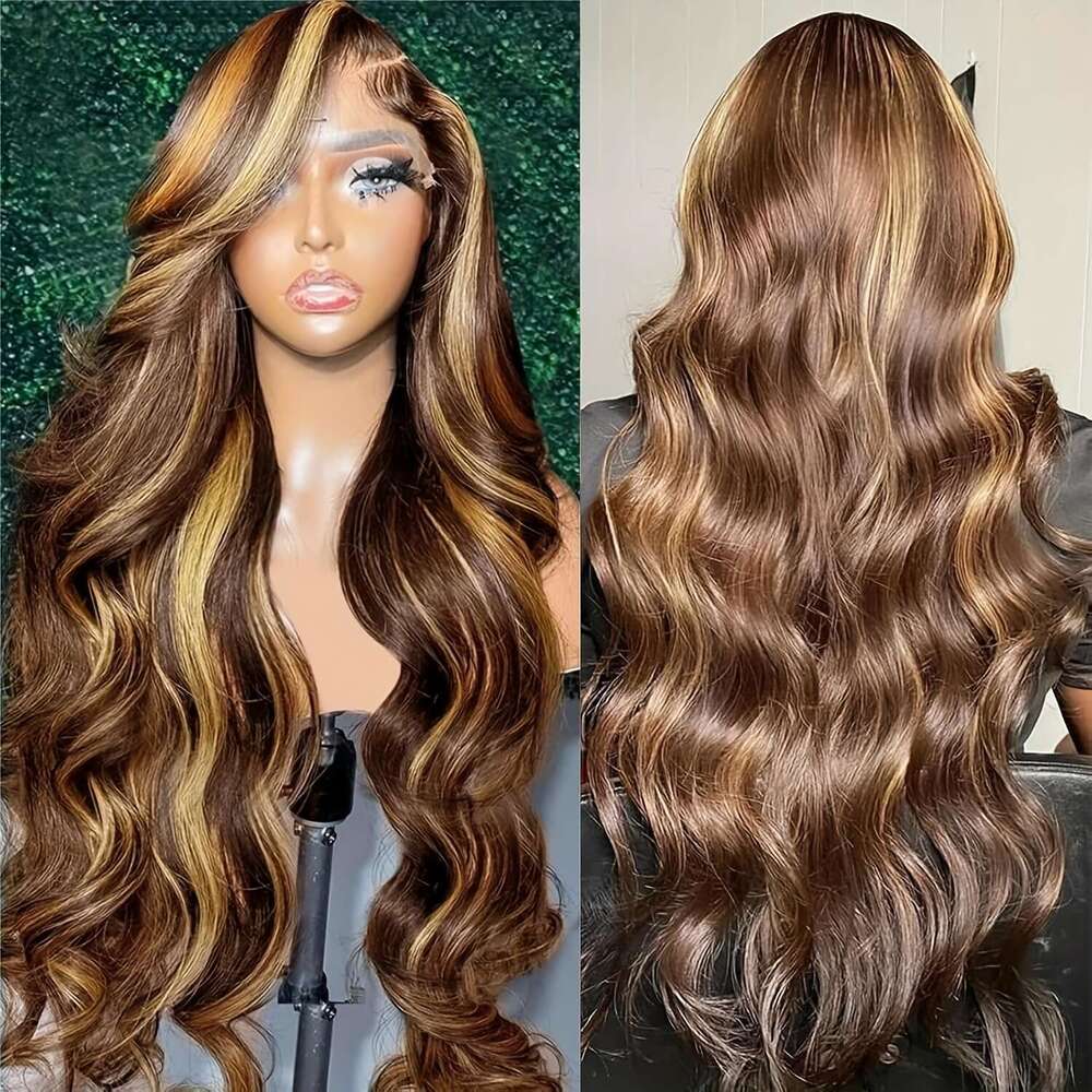 225% Density Ombre Highlight Hair Wigs Glueless Front Pre Plucked Honey Blonde 13X4 HD Lace Frontal Body Wave Loose Curly Human Air Wig 4/27 Easy Wear