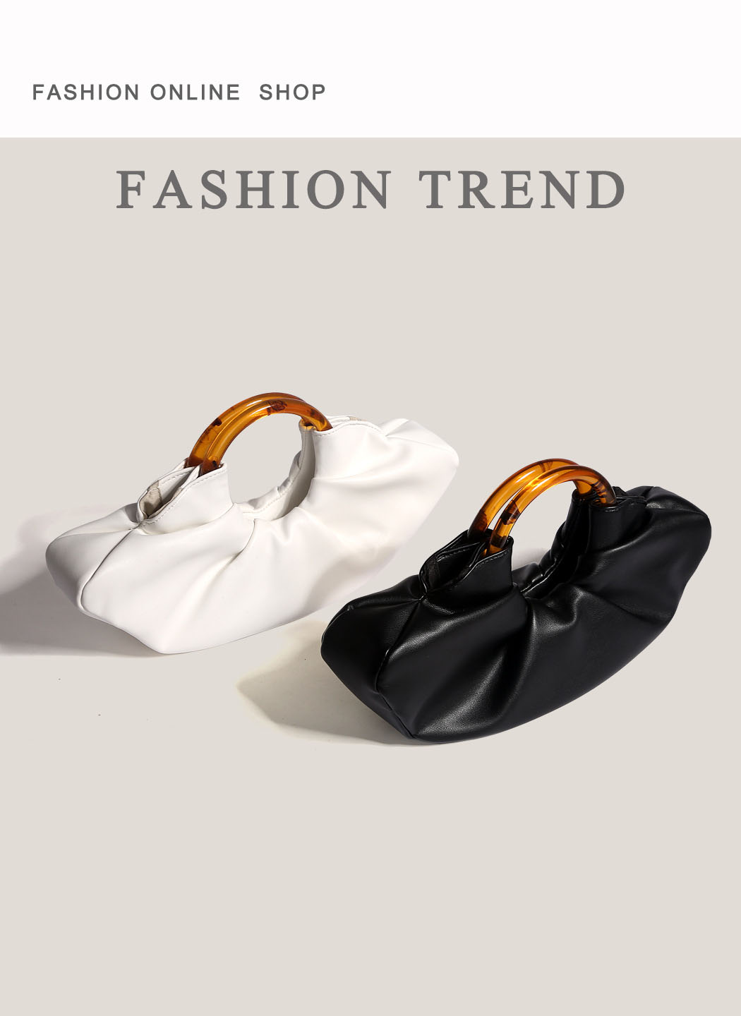 new Niche horn-shaped bag internet celebrity same style acrylic ring handbag women's pleated cloud bag clutch dumpling bag