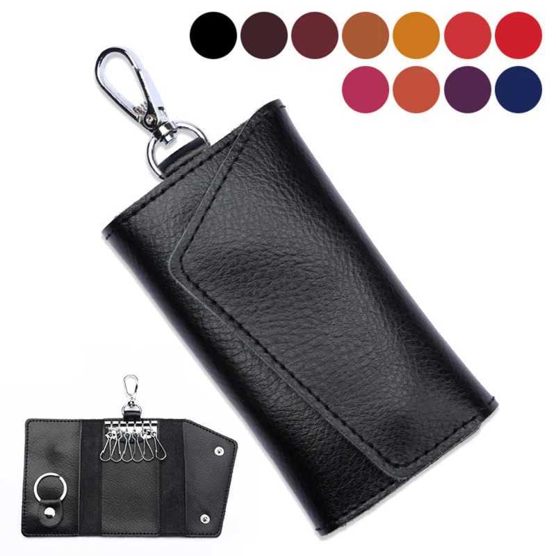 Genuine Leather Keychain Men Women Key Holder Organizer Pouch Cow Split Car Key Wallet Housekeeper Key Case Mini Card Bag New Z251023