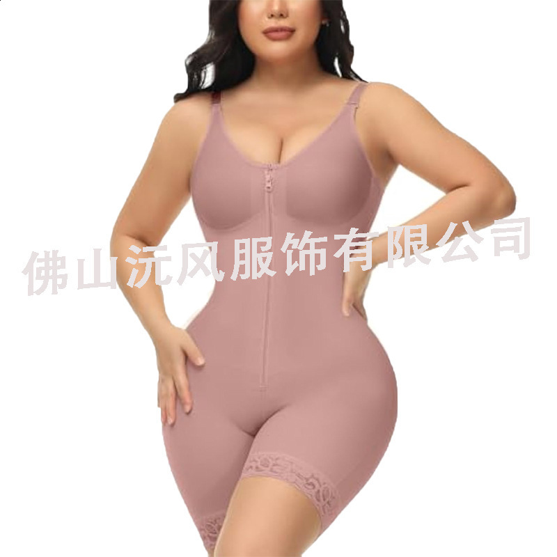 Style Body Shaping Thin Strap Chest Saving Spliced Crotch Zipper Tummy Control Hip Lift One Piece Shapewear 251017