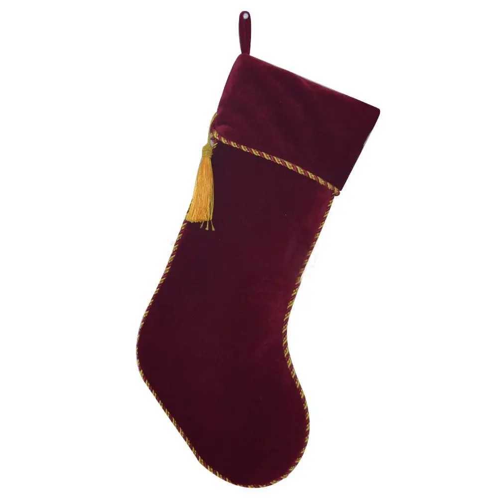 White Red Christmas Stocking Xmas Tree Ornament Velvet Gift Bag Socks Fireplace Embellishment New Year Velvet Tassels Stockings J251024