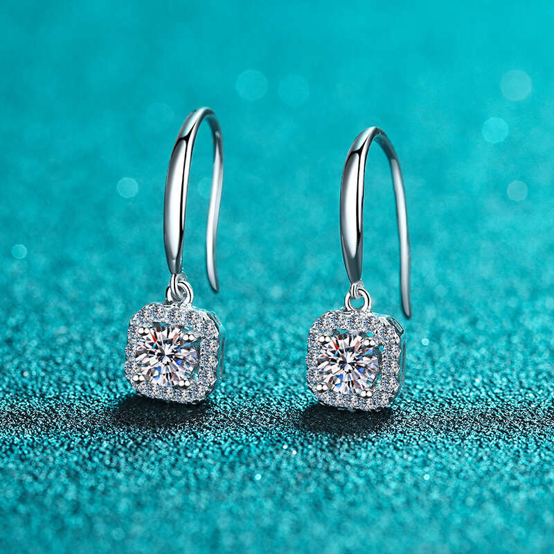 DHCollections-- S Pure Sier Women's Square Hook Jewelry Plated with PT950 Gold 50 Points Moissanite Earrings Direct