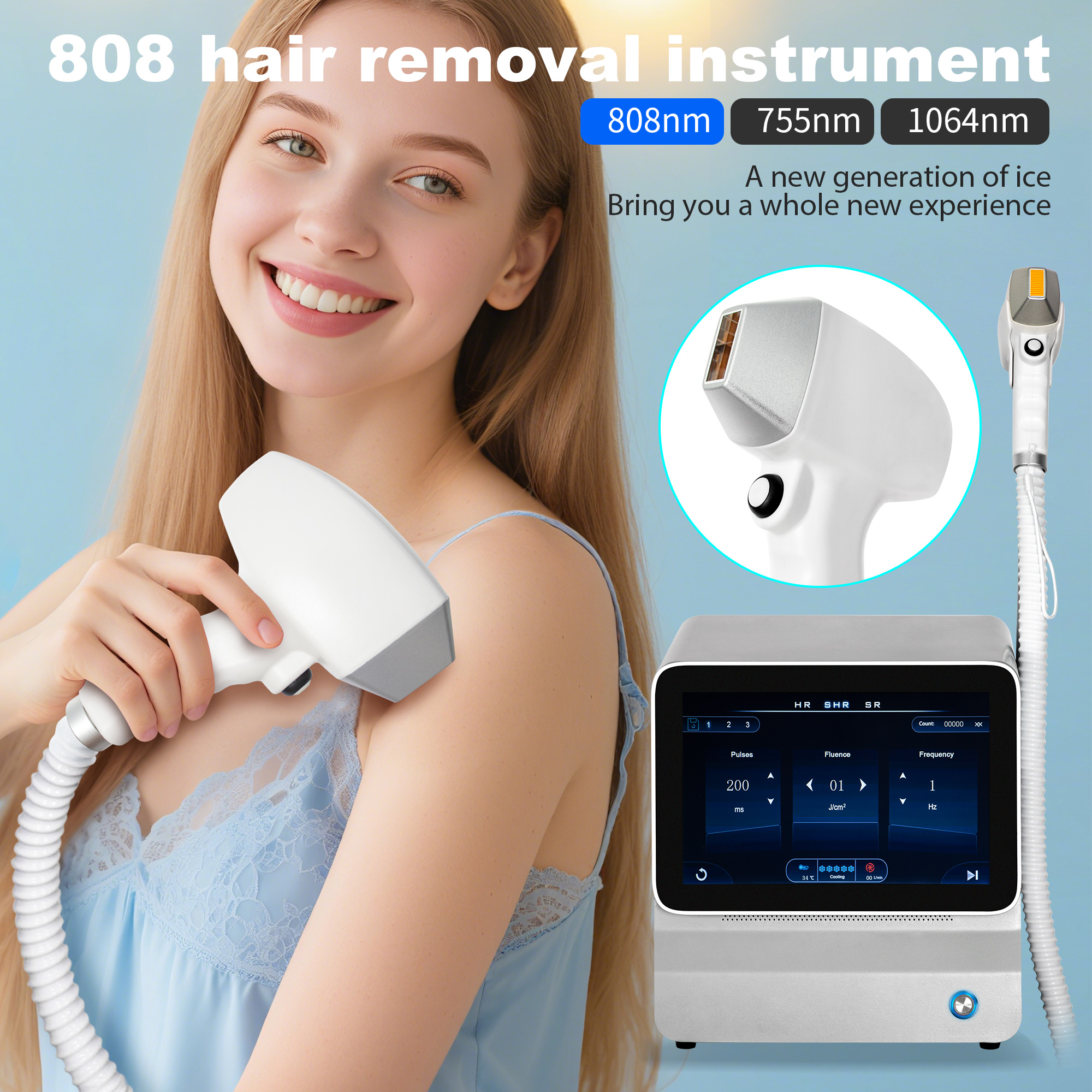 Diode Laser Hair Removal 3 Wavelengths 755 1064 808nm Laser Ice Platinum Permanent Painless Hair Removal Professional Machine