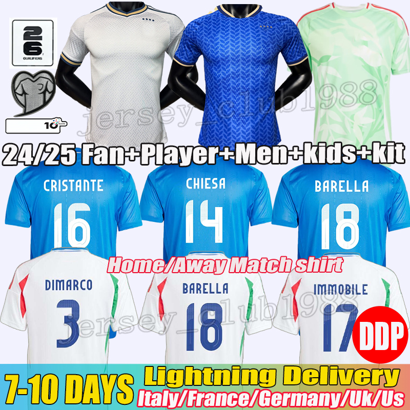 2026 Italy Jersey Retegui Raspadori Orsolini Maldini maglia italia Soccer Jerseys Frattesi Barella Dimarco Bastoni Italia Football Shirt Men Kids Kit