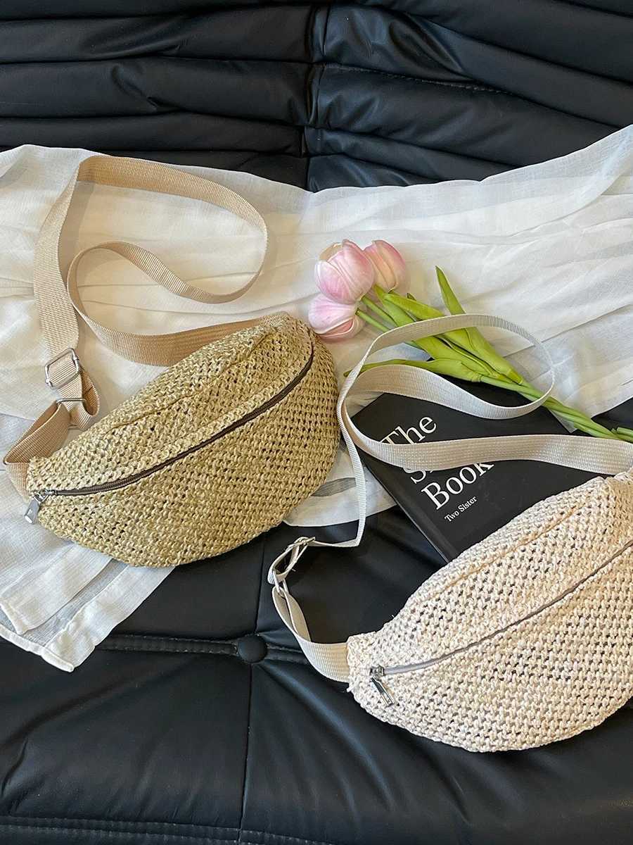 Straw Waist Bag Chest Bag Waist Pouch Cross Body Pouch Sling Bag Travel Imitation Straw Woven Waist Bag Purses Beach BagL251024