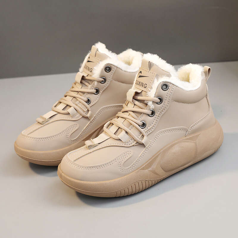 New Fleece-Lined Women's Winter Mid-Top Warm Height-Increasing Thick-Soled Sports Casual Shoes Boots Fashion Designer