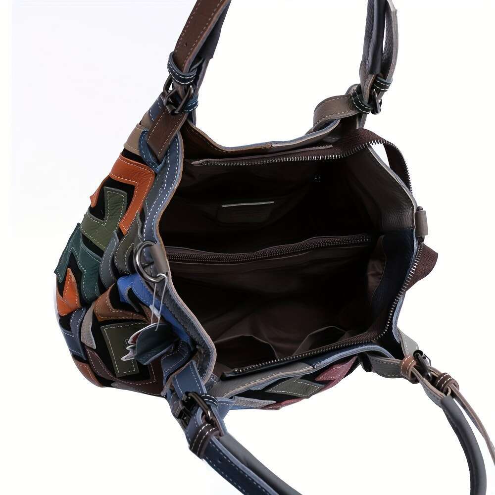 Cross-Border New Factory Spot Contrast Geometric Pattern Ing Cross-Body Leather Handbag Women's Bag Color Random