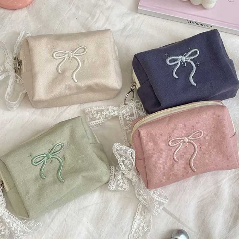 2025 Chic Cute Bow Makeup Bag for Women Portable Cosmetic Storage Purse Zip Closure Toiletry Bag Pouch PinkT251024
