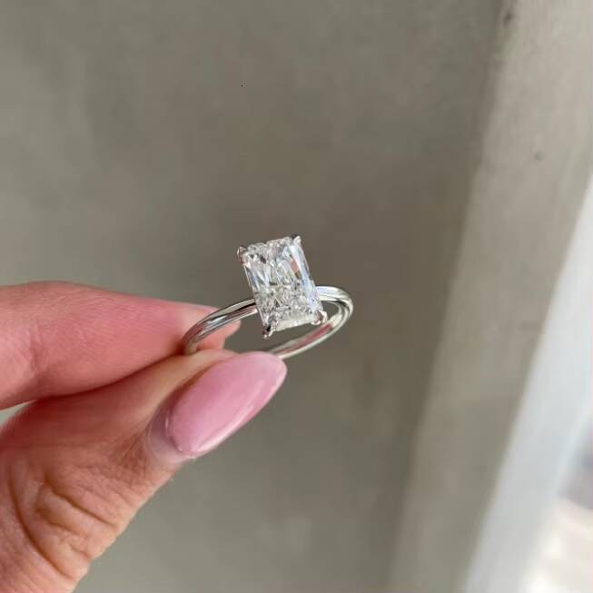 2CT Moissanite 18K Gold Plated Solitaire Diamond Engagement Ring D VVS Radiant Cut for Womens Wedding and Party