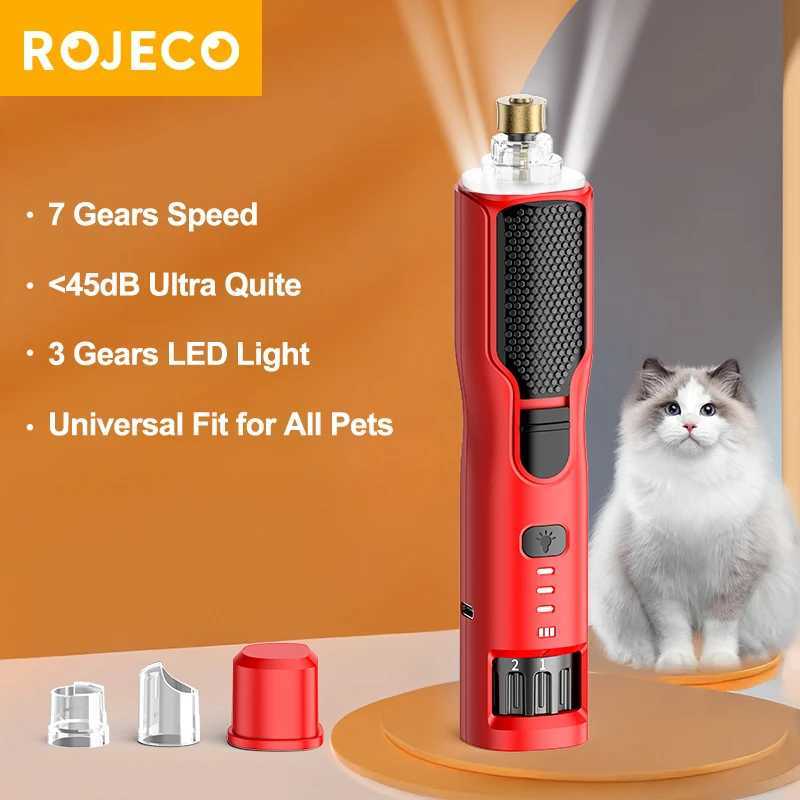 ROJECO Pet Electric Nail Grinder Rechargeable Dog Paw Grooming Nail Clipper LED Light 7 Speeds Adjustable Cat Claw Nail Grinder Z20251024