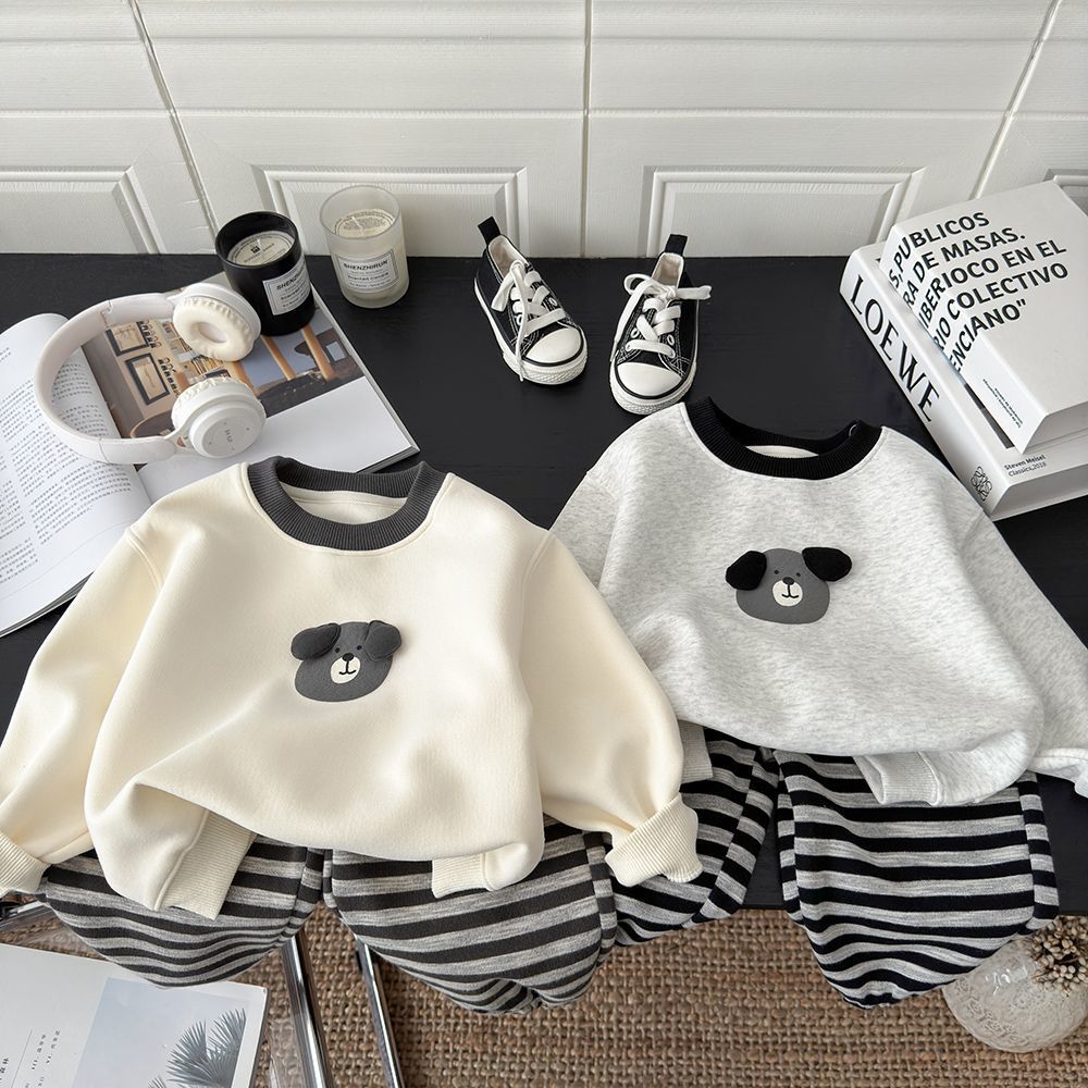 Free Shipping Korean Style Kids Outfit, Striped Hoodie and Pants 2-Piece Set for Spring and Fall, Casual Wear for Children