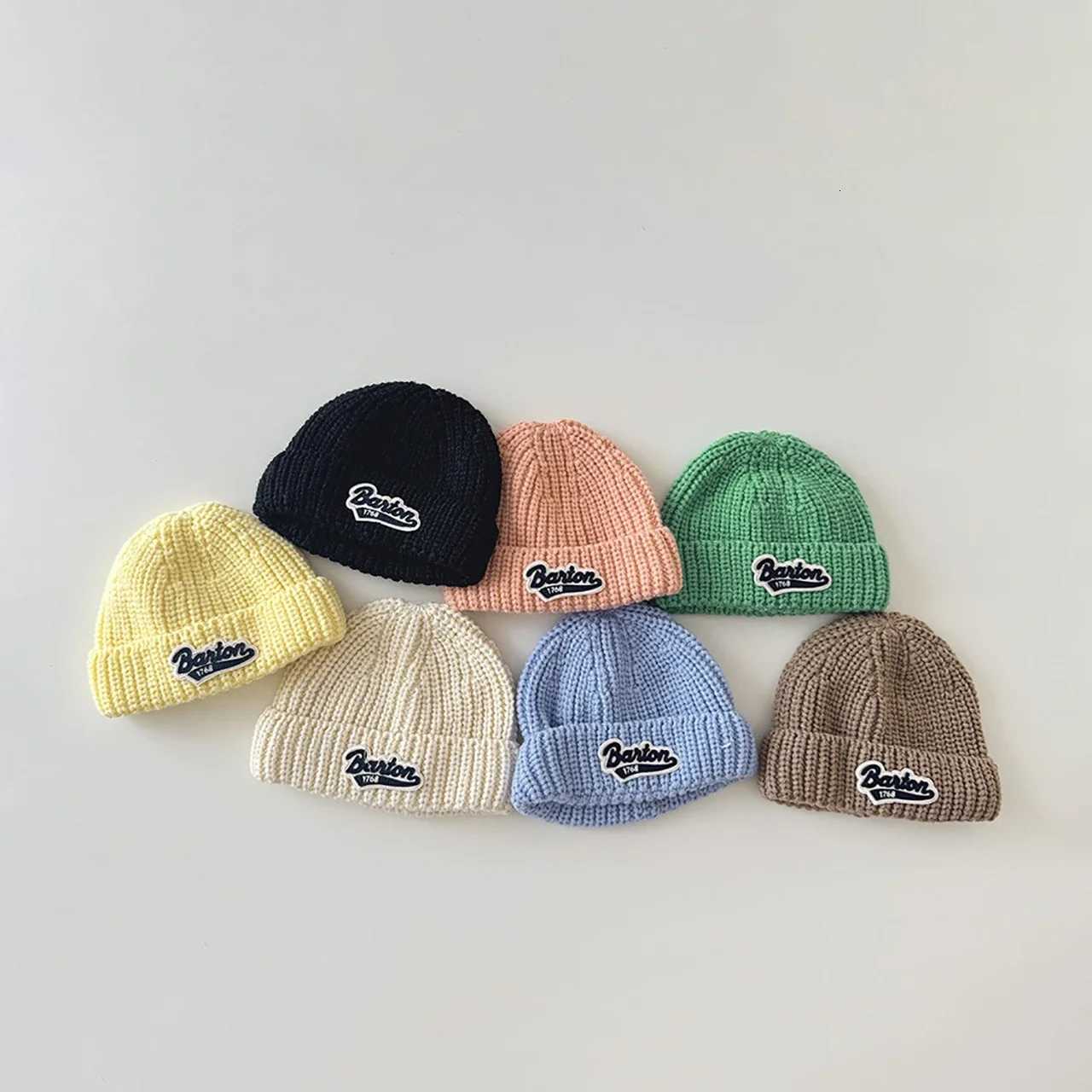 Winter Warm Knitted Baby Hat Letter Kids Boy Girl Cap Beanies Solid Color Soft Toddler Kids Pullover HatL251024