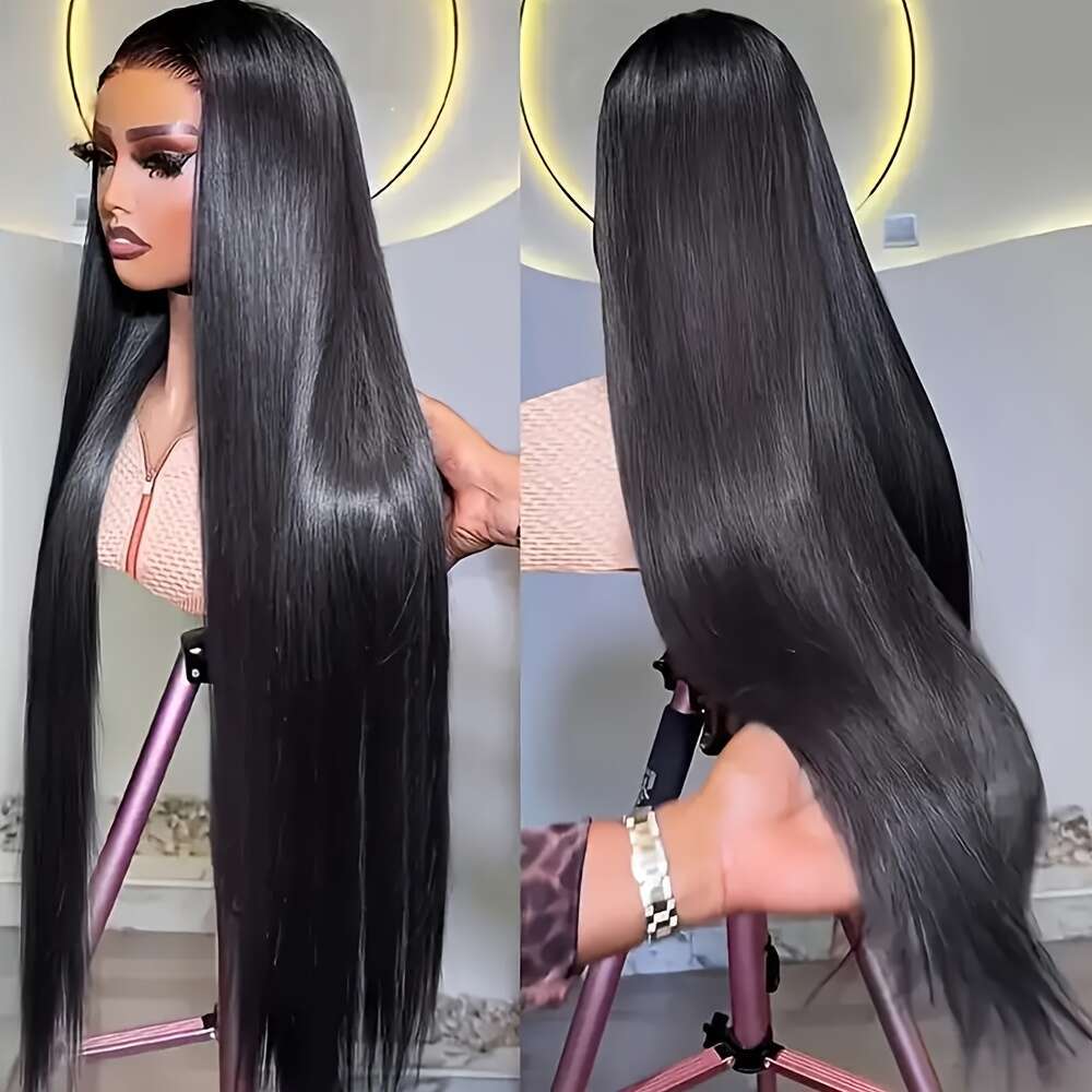 32" Long Black Lace Front Women - Pre-Plucked Hairline, Glueless Straight Synthetic Heat Resistant for Daily & Party Cosplay Use, Wig Accessories