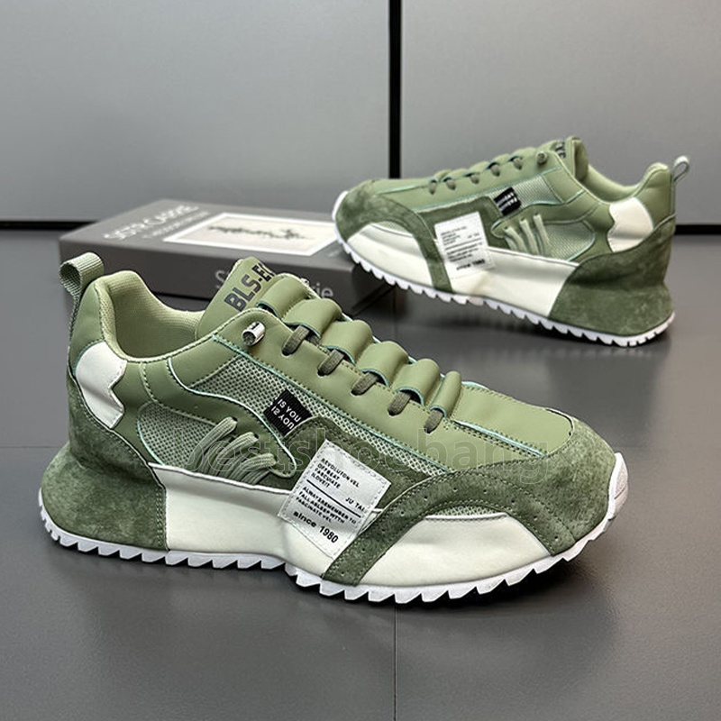 vintage style mens trainers running shoes comfortable breathable mesh upper green camel gray color outdoor platform sneakers size 39-47