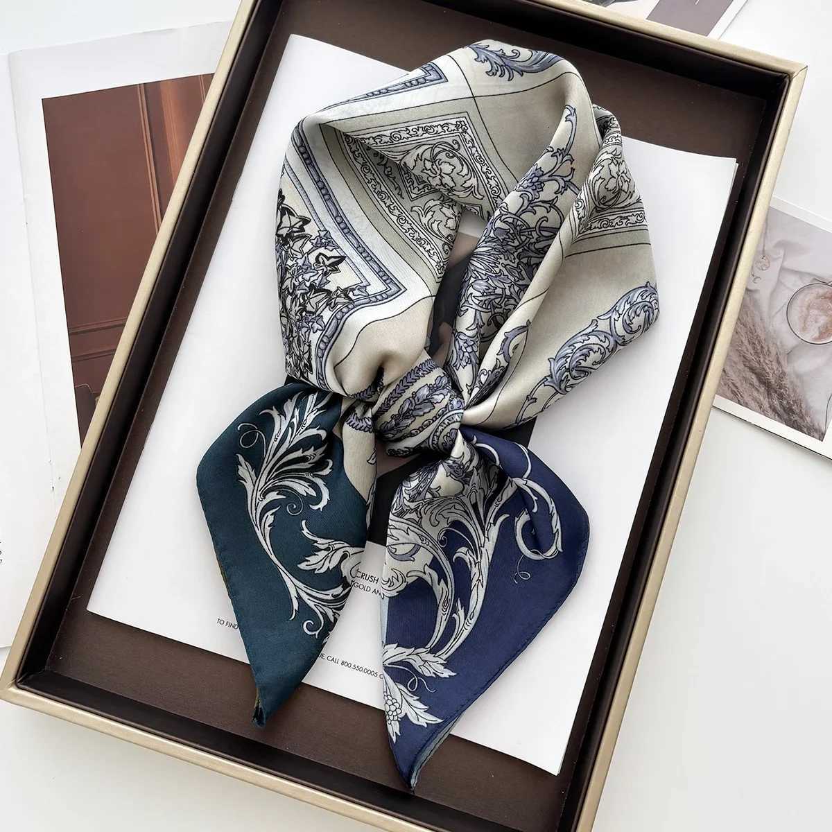 Geetric Print Shl Square Scarf for Wen Satin High Quty Neckerchief Fem Hair Bands Ribbon band Bandana Y251024
