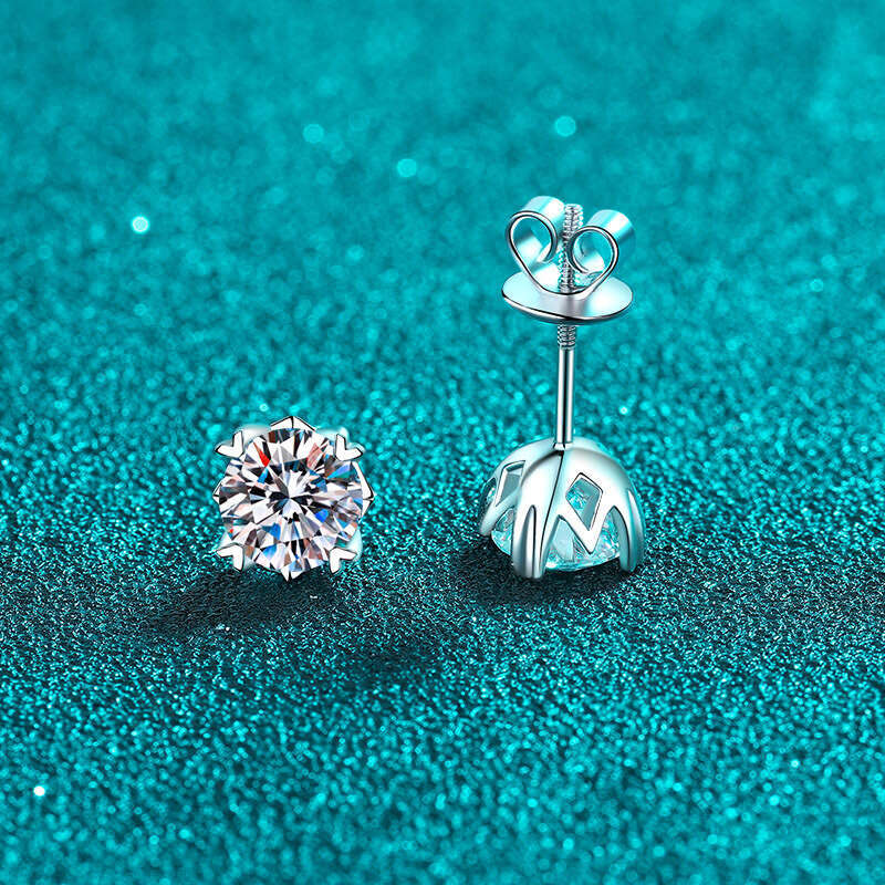 DHCollections-- Sterling Sier Plated with PT950 Gold, Delicate and Exquisite Screw Style Moissanite Earrings for Girlfriend