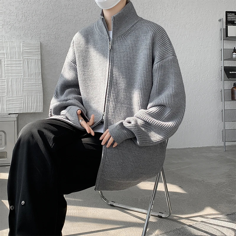 Japanese lazy style stand up collar zipper cardigan sweater jacket mens 2024 spring and autumn knitwear couple 251015