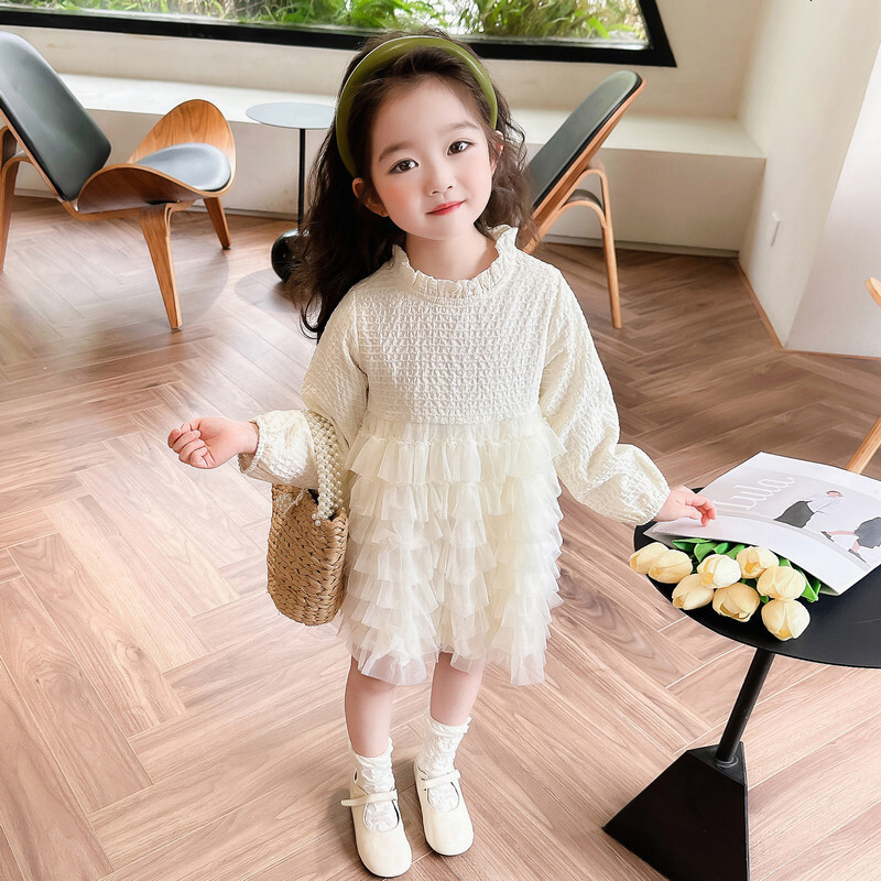 Girl fashion designer dress autumn fashion children's princess dress one year old baby formal dress cardigan wool sweater mesh dress spring and a