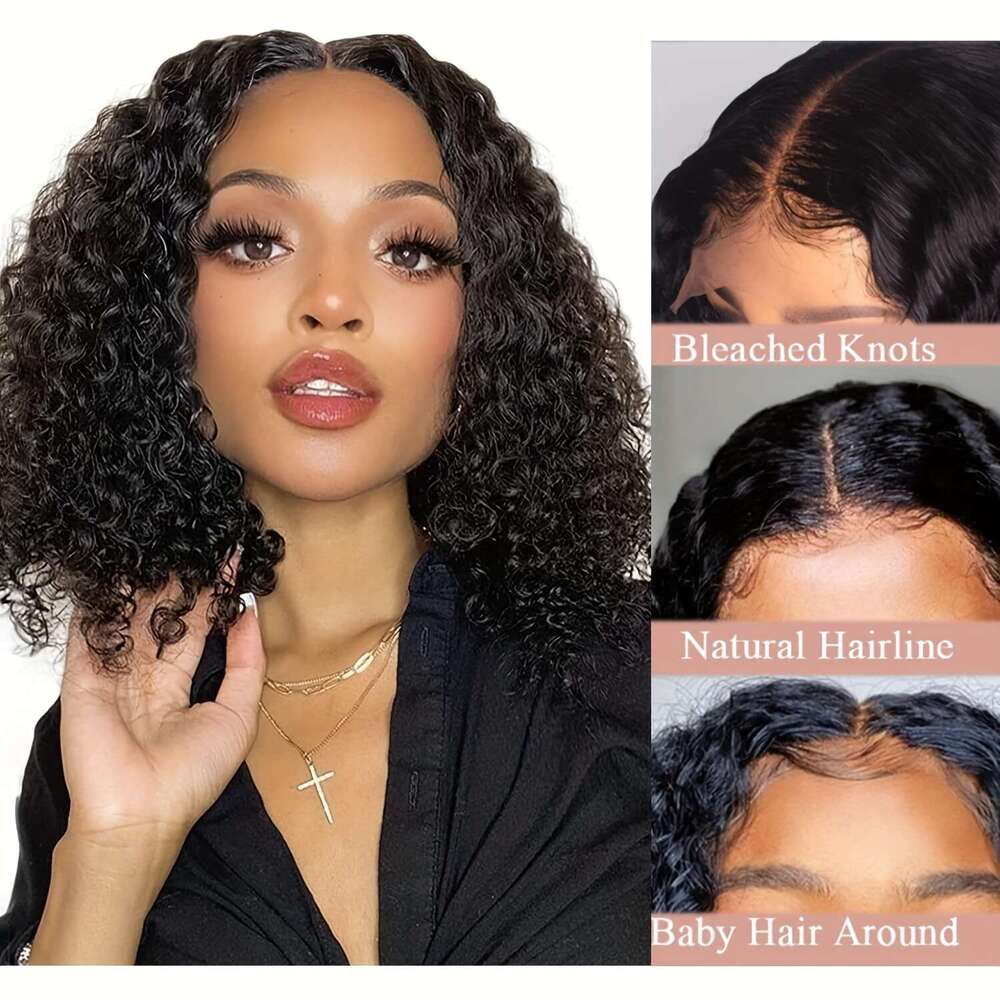 Wig Human Hair Glueless 13x4 Front Pre Plucked for Women 150% Density Mongolian HD Kinky Curly Bob Lace Frontal Wigs Wet and Wave