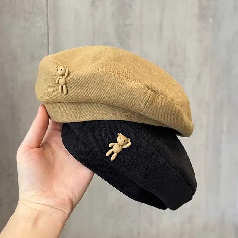 Ins Bear Woolen Kids Beret Hats Fashion Retro Boy Girl Autumn Winter Warm Caps Beanies Korean Children Artist Painter Caps 410YL251024