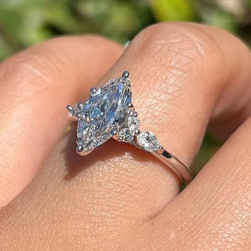 Classic Custom Lab Diamond Engagement Ring 14K Solid Gold Anniversary VVS DEF Marquise Cut Moissanite Ring