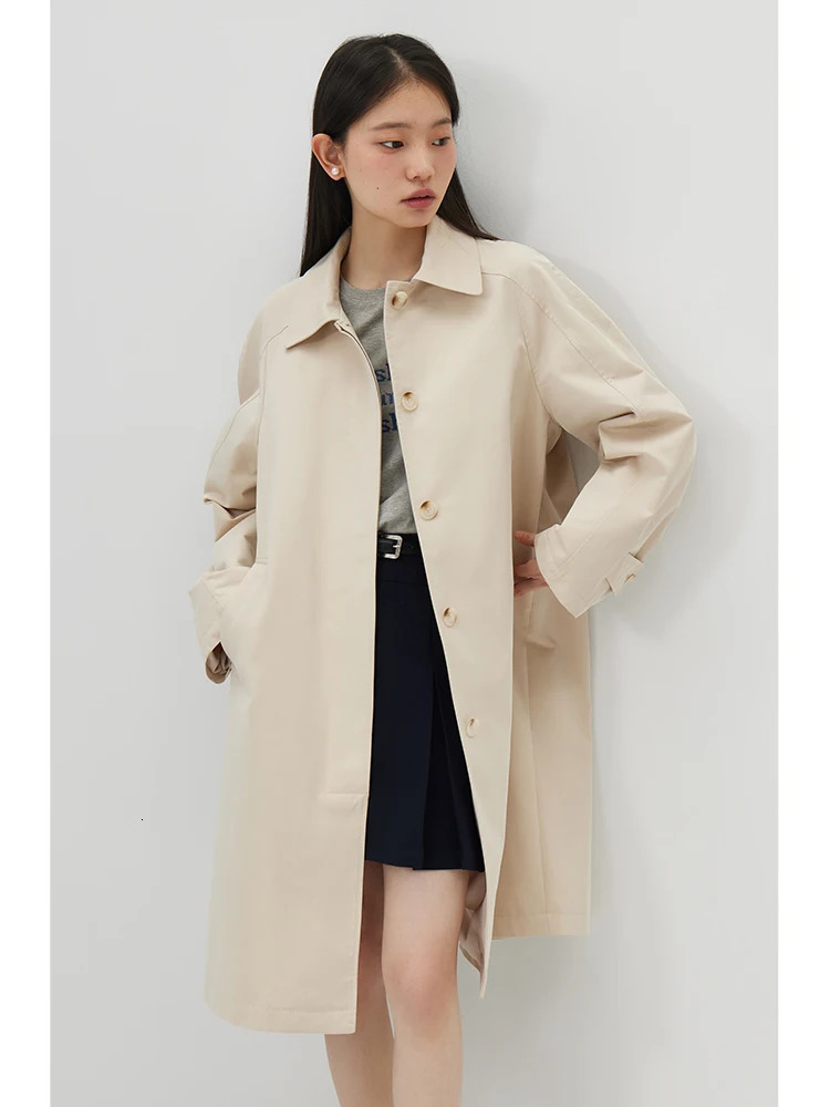 ZIQIAO Korean Style Midlength Khaki Windbreaker for Women Spring Singlebreasted Simple Casual Trench Jacket Female 251021